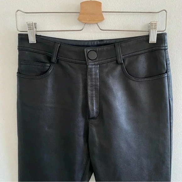 LONGCHAMP Leather pants Sz Small Black - Picture 2 of 6